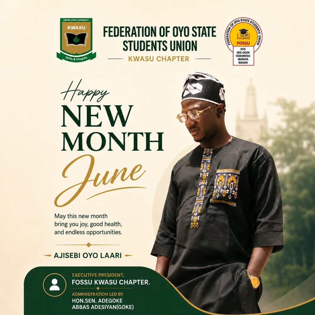 fossukwasu's tweet photo. HAPPY NEW MONTH OF JUNE 🌟

As we step into the month of June, may it bring endless joy, divine favor, peace, and prosperity to you and your loved ones. May every challenge become an opportunity, every effort yield success, and every day be filled with reasons to smile. https://t.co/5CYHqavfFK