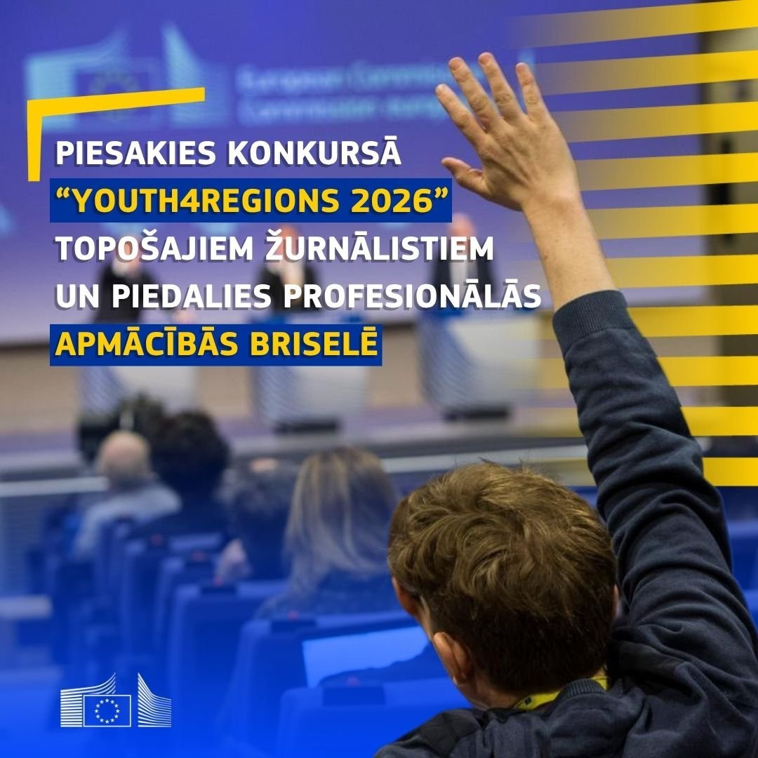 EiropasKomisija's tweet photo. 🎤 Vai esi topošais žurnālists un vēlies redzēt, kā top ziņas par Eiropu?  #Youth4Regions var būt tava iespēja to piedzīvot!

Konkursā izraudzītie dalībnieki 2026. gada 10.–16. oktobrī pavadīs nedēļu Briselē.

Pieteikšanās līdz 7. jūlijam: https://t.co/bWUDnXWYUb https://t.co/GVF1GiBBYC