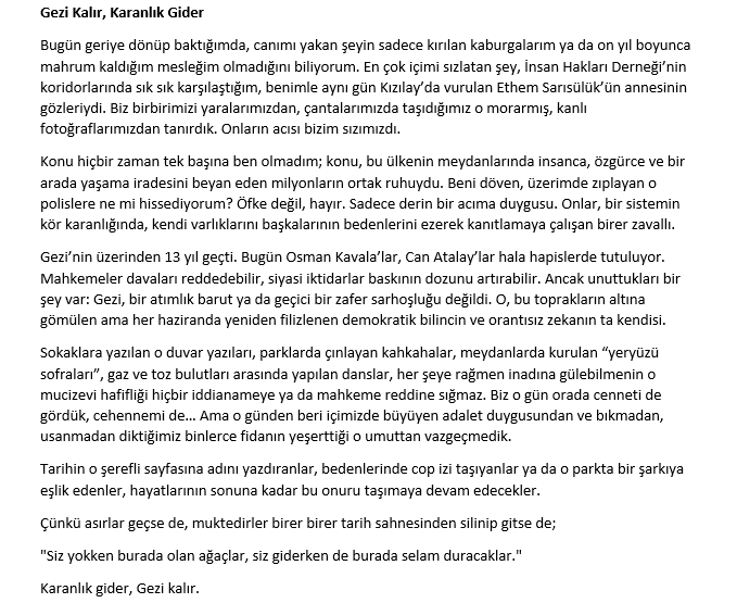unsalunlu's tweet photo. Bu sabah yayında bir bölümünü okuduğum @_ALALAND_  'in Gezi yazısı. https://t.co/3dJl8XUOGu