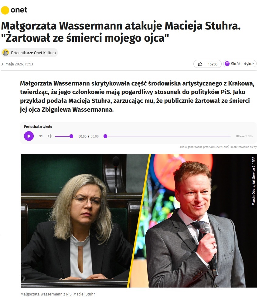 Macierewicz_A's tweet photo. Pani Małgorzata Wassermann przedstawia sprawę jasno i zgodnie z prawdą. 
Z kolei sposób komentowania jej wypowiedzi przez ONET sugeruje, że redakcja staje w obronie Macieja Stuhra. Niestety, jest to zjawisko częste w tej redakcji, nadzorowanej przez niemieckojęzyczny kapitał. https://t.co/SIkO0iNqaY