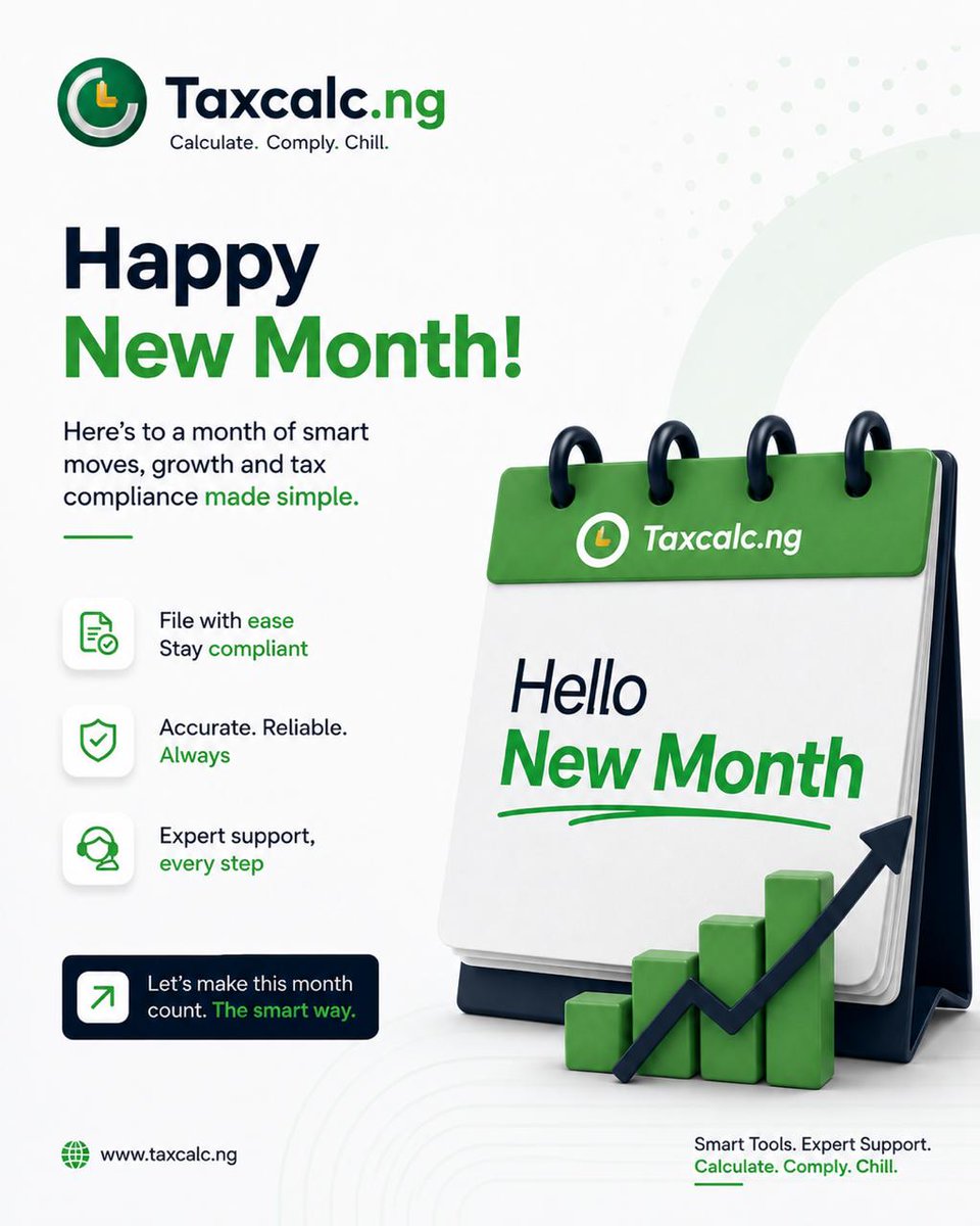 Taxcalcng's tweet photo. New month. New targets. Same tax wahala? Not here.

With https://t.co/aCusiVBIWU, you can calculate your taxes, stay compliant, and focus on growing your money in peace.

Calculate. Comply. Chill.

Visit https://t.co/AKsrzDGZaH https://t.co/FlFA6bbsC8
