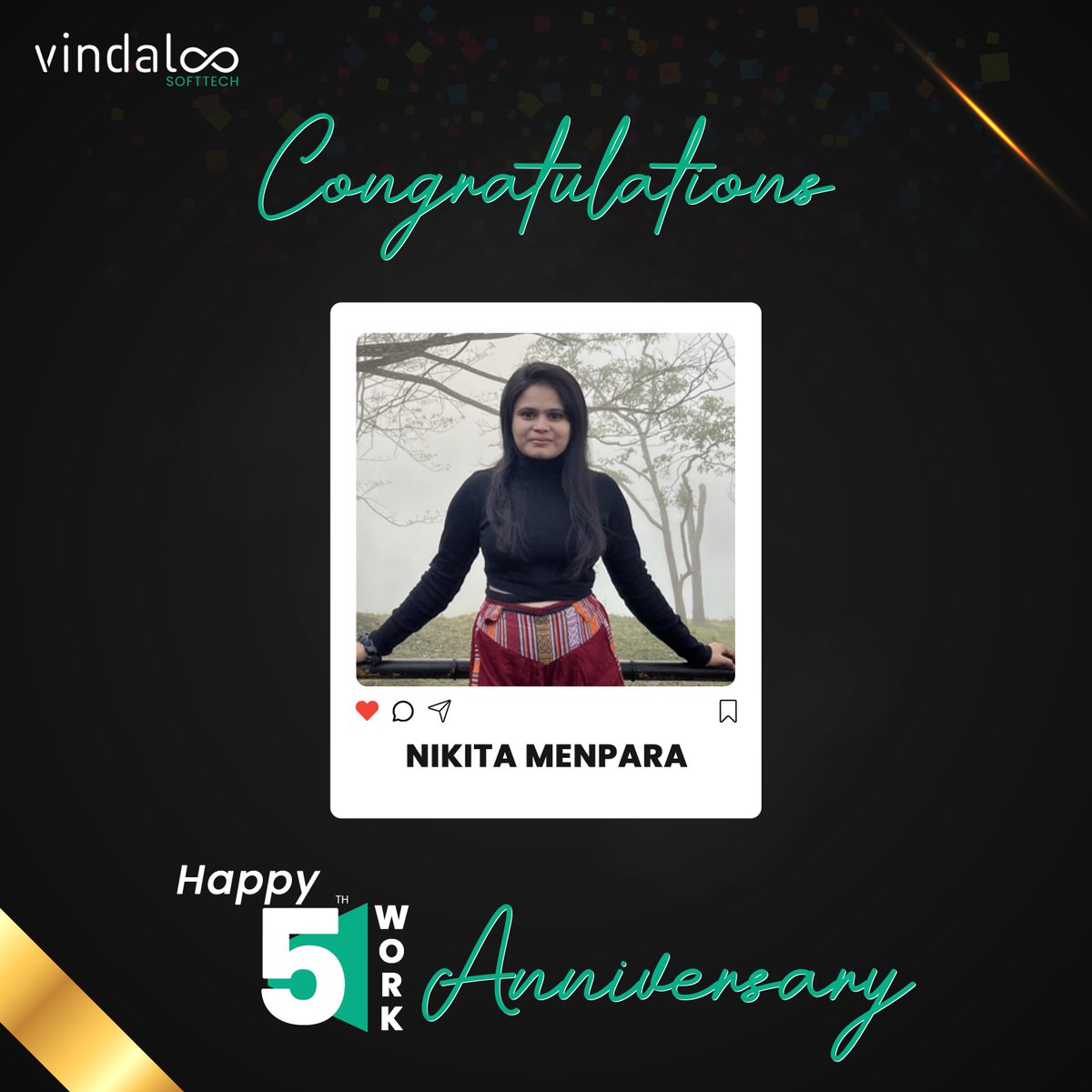V_softtech's tweet photo. 5 years ago, we hired Nikita, we can proudly say that she is the steady hand during chaos, a smart presence on hard days, and proof that the best teams aren’t built with talent alone, they’re built with heart. 

Happy 5 years at Vindaloo Softtech, Nikita! https://t.co/01ckSXNmrX