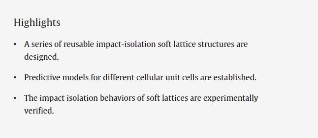 TheorAppMechLet's tweet photo. The impact attenuation behavior of three-dimensional soft elastomeric lattices
Read the article in Theoretical and Applied Mechanics Letters:https://t.co/kxWCKE1CC9 https://t.co/guvRxQlyj7