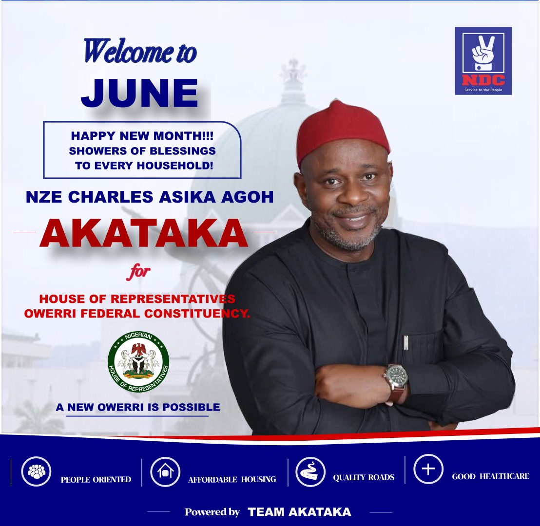 CastGist's tweet photo. I, NZE CHARLES ASIKA AGOH (AKATAKA 1) WISH NDI OWERRI FEDERAL CONSTITUENCY A HAPPY NEW MONTH OF JUNE FILLED WITH PEACE,PROGRESS AND ABUNDANT BLESSINGS. https://t.co/QT2U9aKIvA