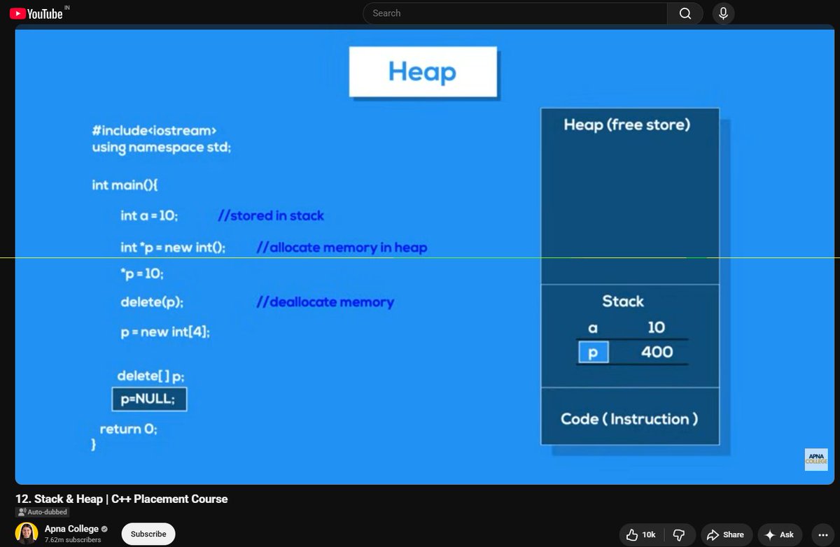 Ayushm74's tweet photo. Stack vs Heap key differences 🔑

Stack:
- Automatic cleanup
- Fixed size
- Fast
- Local variables

Heap:
- Manual cleanup (delete)
- Dynamic size
- Slower
- Allocated via "new"

#CPlusPlus #Memory #DSA #DataStructures #ProblemSolving #SoftwareEngineering #SoftwareDevelopment #Ai https://t.co/CwFySyfPdL