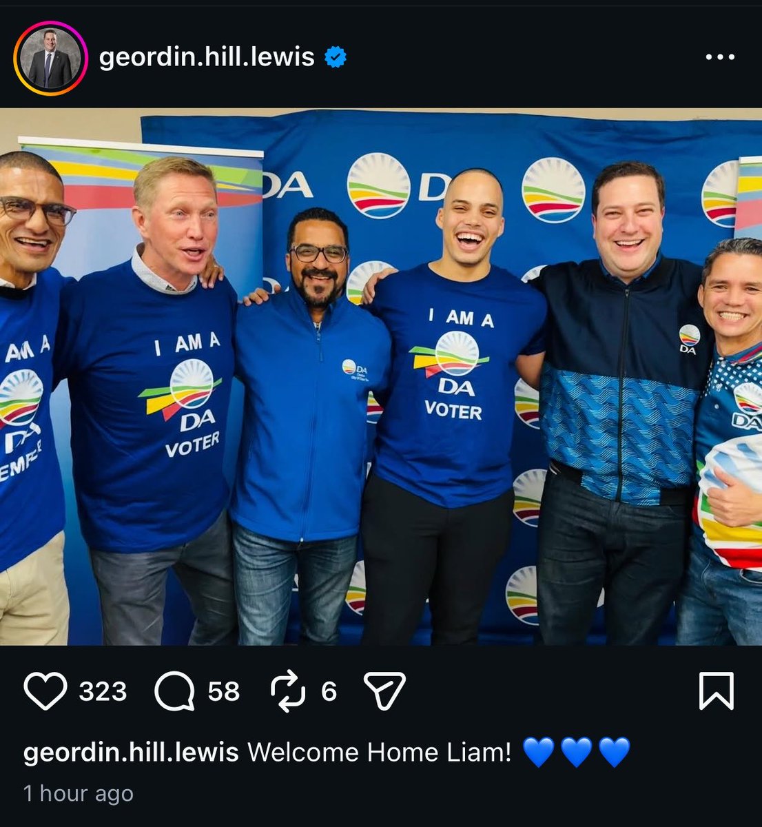 ewnreporter's tweet photo. [JUST IN] Liam Jacobs has dumped the Patriotic Alliance and returned to the DA. 

In June last year, Jacobs resigned as a DA member of Parliament to join Gayton McKenzie’s Patriotic Alliance. 

Geordin Hill-Lewis, DA leader, has confirmed his return on his Instagram account. https://t.co/sOJ3mxzEeH