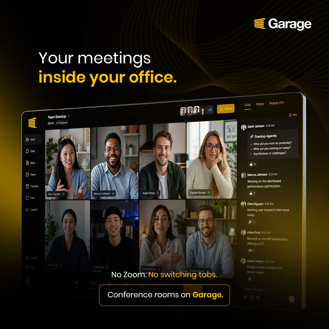 GarageDotApp's tweet photo. Garage brings conference rooms directly into your office environment - so communication happens where your business already operates.

No switching platforms.
No disconnected workflows.

Just one connected workspace.

https://t.co/A9M2Ox4M1q https://t.co/qth3HxM1eD
