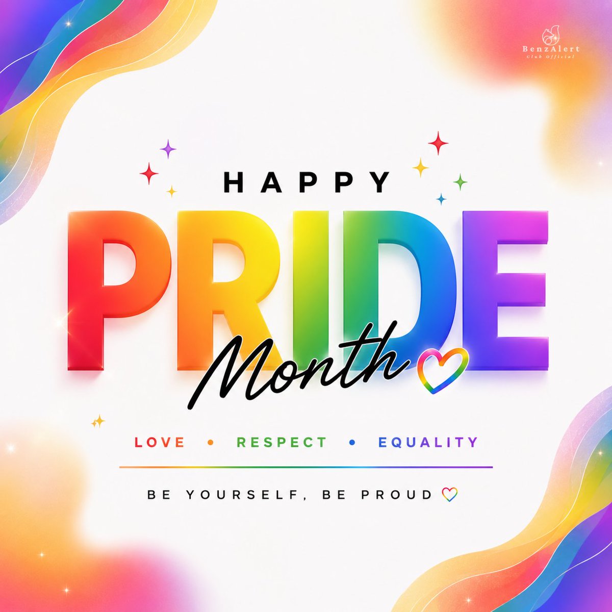 BenzAlertOFC's tweet photo. — 𝐇𝐀𝐏𝐏𝐘 𝐏𝐑𝐈𝐃𝐄 𝐌𝐎𝐍𝐓𝐇 𝟐𝟎𝟐𝟔 🌈🤍

Every color belongs. Every heart matters.

Be Yourself. Be Proud. ✨

#PrideMonth #PrideMonth2026 https://t.co/U0vS7H4KzQ