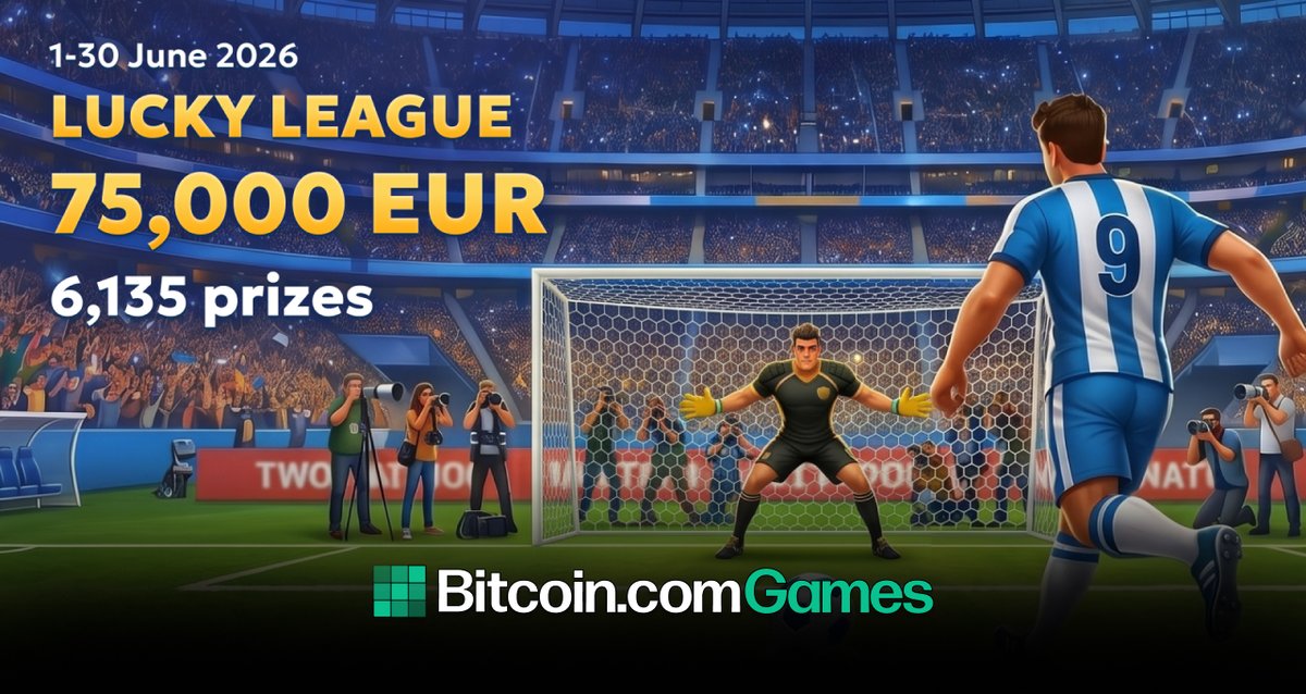 BitcoincomGames's tweet photo. ⚽️Get Ready to Win Big with "Lucky League"! 🏆

BGaming's hottest new promo has arrived — and your shot at serious cash is here! 🎉✨

🎰 Play participating BGaming slots 
💰 Win a share of an amazing €75,000 prize pool 
💸 With 6,135 real cash prizes up for grabs!

Lucky League runs from June 1 to June 30, 2026!

👉🏻 Play now: https://t.co/rdrMnBOjfc