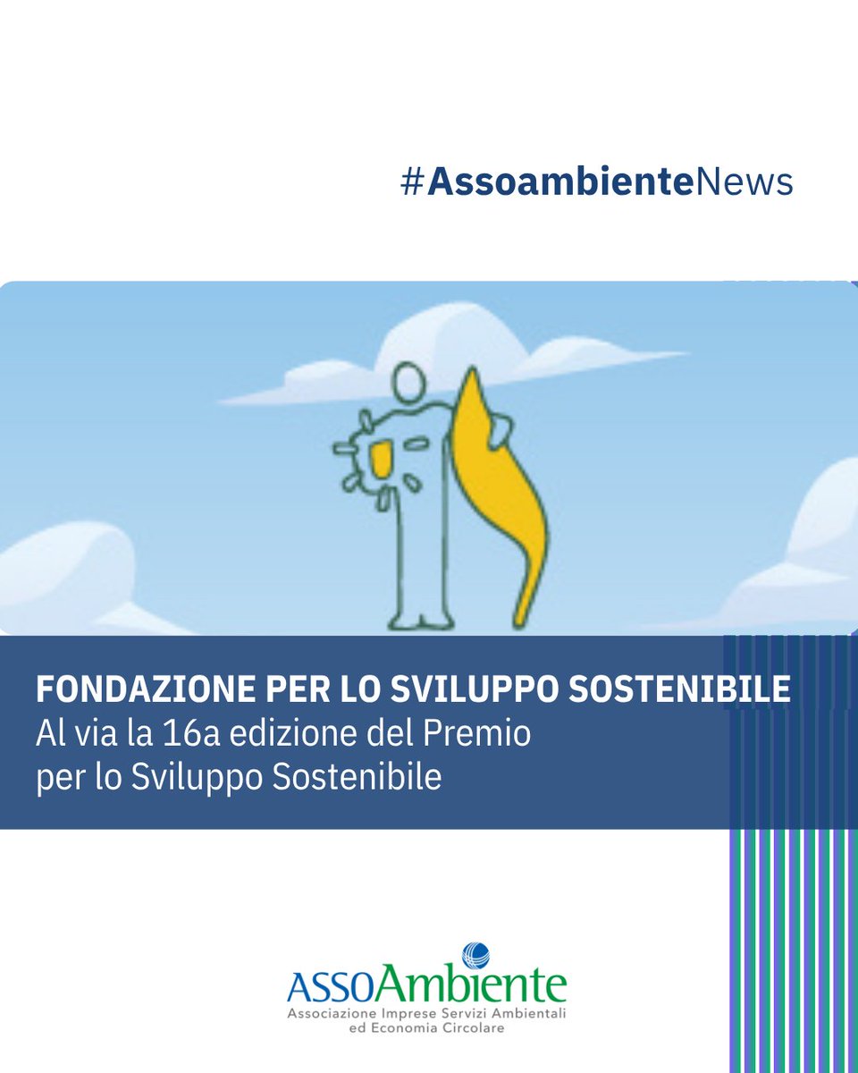assoambiente's tweet photo. La @susdefItalia, di cui Assoambiente è tra i soci fondatori, in collaborazione con @Ecomondo, organizza anche per il 2026 il Premio per lo Sviluppo Sostenibile, giunto alla 16a edizione.
Per l’anno 2026 il Premio è articolato in 3 settori:
👉 settore Economia circolare (suddiviso in “sezione Imprese” e “sezione Startup”) in collaborazione con il @CircularNetwork, con @conai e con il supporto di STEP - Innovation Hub;
👉 settore Circolarità nelle aree urbane in collaborazione con il Green City Network e con la partecipazione di @ENEAOfficial;
👉 settore Resilienza e adattamento al cambiamento climatico in collaborazione con Italy for Climate e con la partecipazione di @cnanazionale e di @ISPRA_Press.
🗓️ La partecipazione al Premio è libera e gratuita e la scadenza per l’invio della candidatura è il 30 giugno 2026.
La news https://t.co/vAds6bHOLS