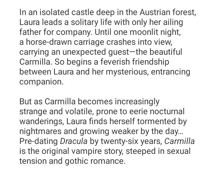 prnf_'s tweet photo. Currently reading:
Carmilla by Sheridan Le Fanu https://t.co/pYviQymCeU