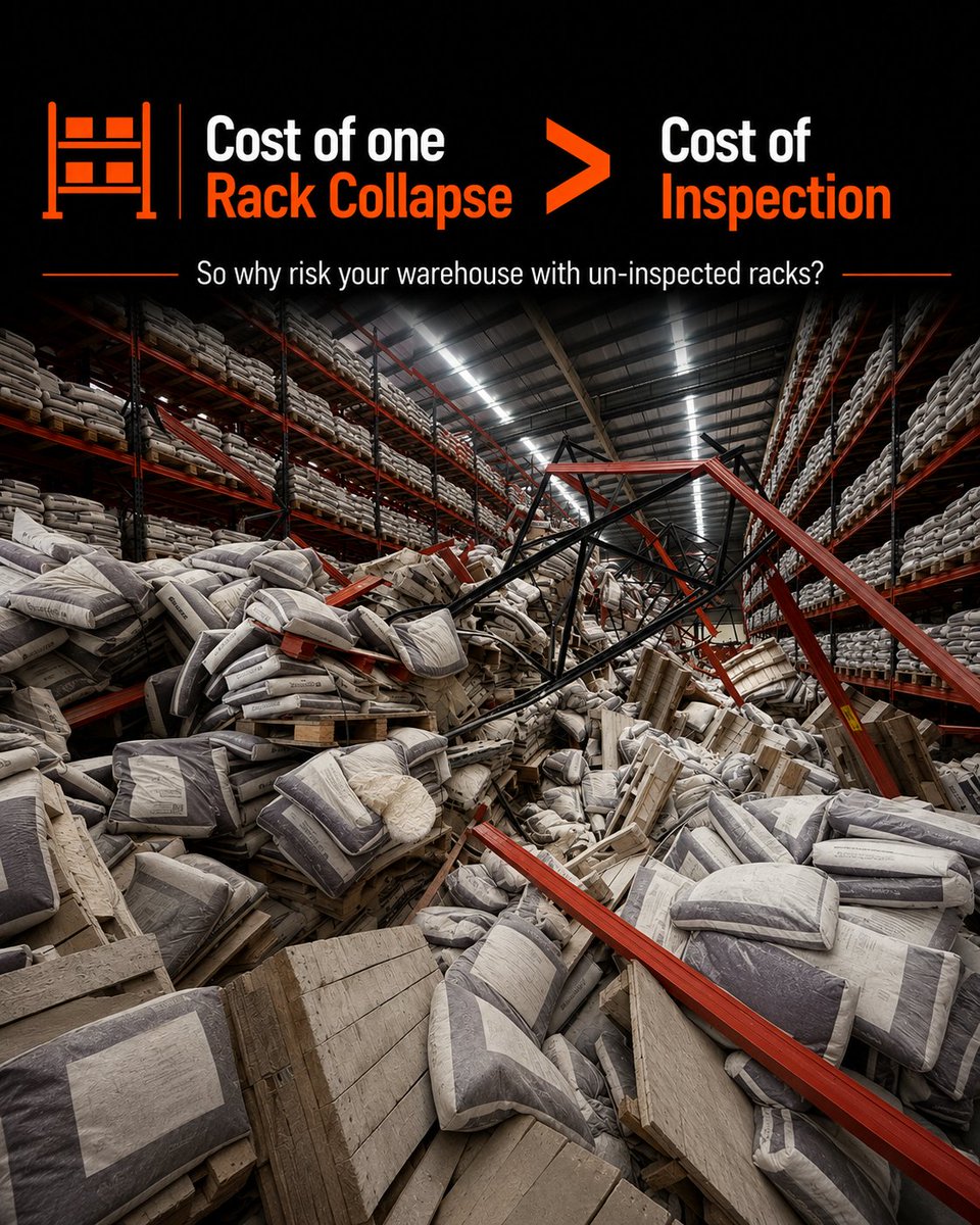 rams_inspect's tweet photo. Inspection feels expensive until one rack incident shuts the aisle.

Most warehouses calculate inspection cost.

Few calculate the cost of not inspecting.

So why risk your warehouse with un-inspected racks? 

#racksafety #ramsinspect #ramsdigital #warehousesafety #safetyculture https://t.co/6cfIkQyN81