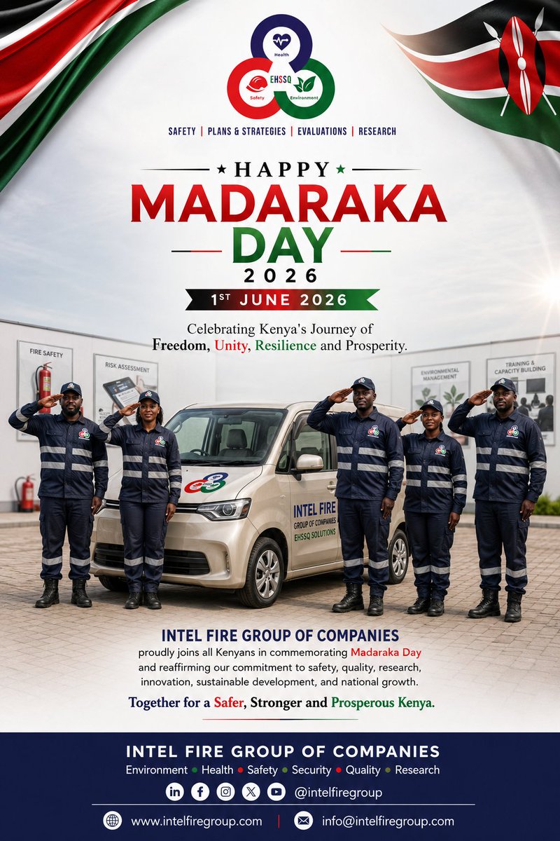 IntelFireGroup's tweet photo. INTEL FIRE GROUP OF COMPANIES joins Kenyans in Commemorating Madaraka Day 2026, together for a Safer, Stronger and Prosperous Kenya.

[#MadarakaDay #Ruto #NorthernKenya #Kenya @kot https://t.co/BJbKC1ebHI