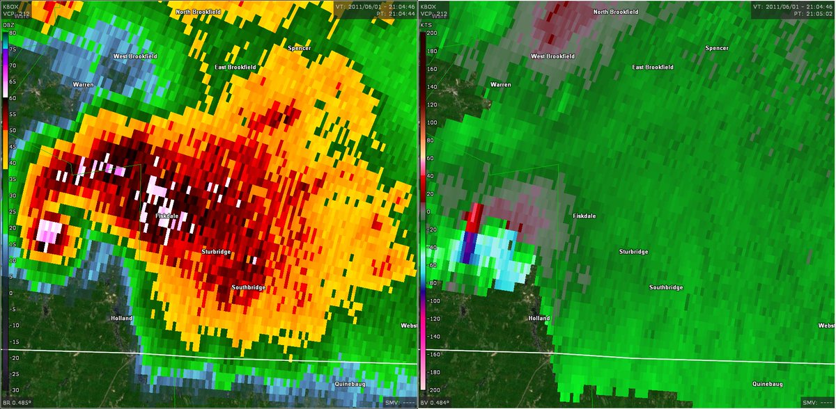NickKrasz_Wx's tweet photo. On this day in 2011:

A long-track, powerful tornado tore through Springfield, Monson, and Sturbridge, Massachusetts. Rated a high-end EF3, the tornado caused extensive tree damage and destroyed numerous homes. Based on the severity of the damage, it is believed the tornado may have reached EF4 intensity at times during its life.