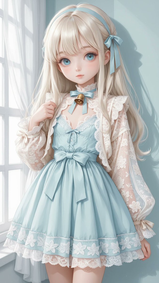 AliceLavli's tweet photo. ٩(*´︶`*)۶おはよ〜♬
レースの重ね着コーデをどうぞ✨
bohemian cottagecore lace dress, layered aqua blue and ivory mini dress, soft sky blue lace fabric, scoop neckline, gathered lace bust panel, small ribbon bow at center neckline, ivory crochet lace bodice overlay, open front tie cardigan style overlay, large front waist bow tie closure, scalloped crochet lace edges, short wide bell sleeves, loose semi-sheer lace sleeves, empire waist silhouette, multi-tiered skirt construction, layered lace ruffles, aqua blue lace skirt panels, ivory dotted mesh ruffle tier, sheer embroidered mesh layer, cream tulle underskirt peeking from hem, lace trimmed hemline, soft flowing fabrics, romantic handmade aesthetic, vintage prairie style, feminine layered textures, delicate crochet detailing, lightweight airy silhouette, shabby chic fashion, highly detailed garment construction, front view