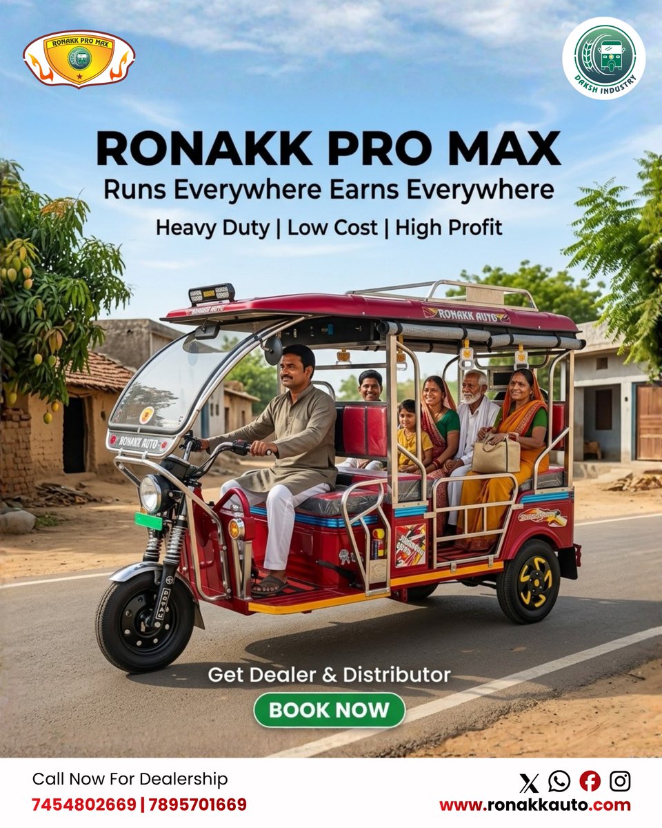 Ronakkauto's tweet photo. जहाँ भरोसा, वहाँ Ronakk Pro Max ! ⚡

अपने शहर में इलेक्ट्रिक मोबिलिटी के बढ़ते बाजार का हिस्सा बनें और Ronakk EVO डीलरशिप के साथ अपने व्यवसाय को नई ऊँचाइयों तक पहुँचाएँ।

📞 आज ही Ronakk Pro Maxडीलरशिप के लिए संपर्क करें!
📞 7454802669, 7895701669
🌐 [https://t.co/csBP9lhiYg] https://t.co/4MzwakEdvb
