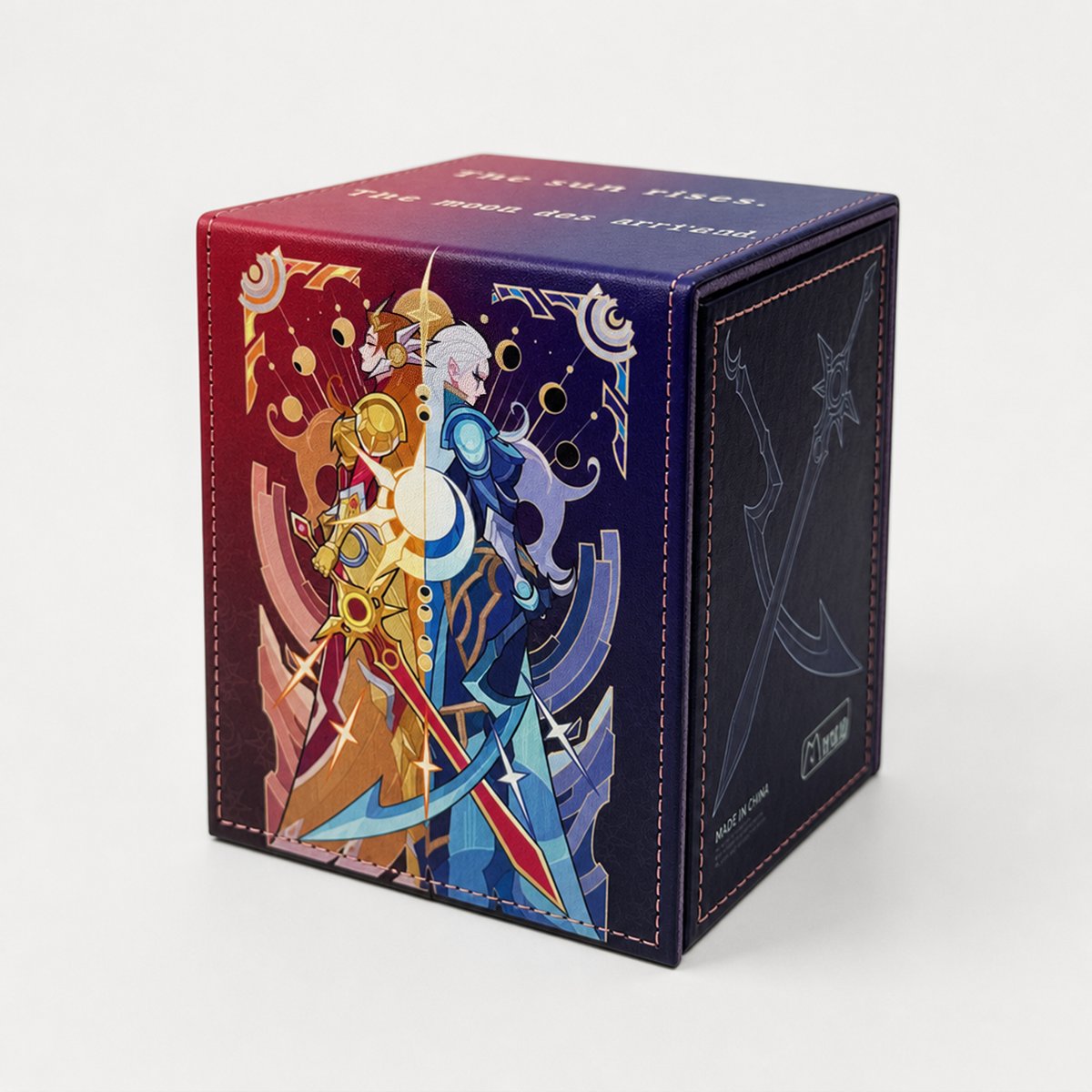 Willow138774's tweet photo. Sun or Moon? ☀️🌙

Just finished my custom Leona &amp; Diana deck boxes and card sleeves. Every detail was designed to reflect their rivalry, from the artwork to the color palette.

If these were at your local tournament, which one would you bring to battle?

#Riftbound https://t.co/mRmbxwtYM3