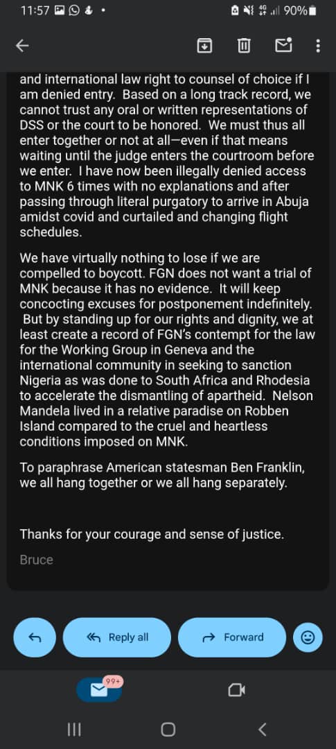EjioforBar's tweet photo. MONDAY MUSINGS

WHEN FALSEHOOD MASQUERADES AS HISTORY: A COMPREHENSIVE REBUTTAL OF ALOY EJIMAKOR’S CAMPAIGN OF DISTORTION AND DECEPTION

Setting the Record Straight

I have long resolved to abstain from the tawdry theatre of social media diatribe and altercation with persons who have bartered integrity, professionalism, and candour for the cheap currency of manipulation and mendacity. Silence, however, has its limits. When falsehood is uttered with sufficient temerity, it presumes the authority of truth. That presumption ends here.

This intervention is necessitated by a most fallacious, defamatory, and deceptive comment recently made by Aloy Ejimakor during a live broadcast, concerning my person and professional conduct. I beg indulgence for its length. Gravity demands thoroughness.

Upon Nnamdi Kanu’s rendition to Nigeria to face trial, permit me to place on record the strategic legal steps we adopted, an architecture in which Mr. Ejimakor was never involved.

1. My team and I resolved to challenge the competence of the charge before the Federal High Court. Anticipating amendments, we elected to shadow the prosecution with circumspection.

2. We first secured the Court’s leave for Nnamdi Kanu’s relatives and friends to visit him in DSS custody, which leave was granted, thereby facilitating visits by all and sundry.

3. Precisely as anticipated, once the charge was amended in October 2021, we filed our Notice of Preliminary Objection. It raised fundamental questions of law and expressly pleaded the irregularity of Kanu’s rendition to Nigeria as forming integral part of the grounds of objection.

4. When Mr. Ejimakor was foisted upon us, I engaged him on strategy. He disclosed his intention to institute a separate suit before the Federal High Court, Abuja, to challenge the rendition, hoping thereby to compel a suspension of the criminal proceedings on the substantive charge , I demurred entirely. I maintained, as any advocate of forensic prudence would, that any objection predicated on procedural irregularity must be ventilated within the same criminal proceedings themselves. That principled disagreement culminated in Mr. Ejimakor travelling to Abia State to initiate fundamental rights actions before the Abia State High Court and the Federal High Court, Umuahia, respectively, all contrived to arrest the hearing before the Federal High Court, Abuja, through whatever judgment he might procure.

In the event, those Umuahia excursions were consigned to the dustbin of legal irrelevance. They bore no impact whatsoever on the criminal matter in Abuja. The entire commotion, as predicted, culminated in nothing more edifying than social media content creation.

5. Our Notice of Preliminary Objection was drafted and filed without any input from Mr. Ejimakor. To my astonishment, under the overbearing influence of Nnamdi Kanu’s siblings, I was requested by Kanu to cede the moving of the application, an application I had prepared, to Mr. Ejimakor, a junior of over a decade’s standing to me at the Bar.

I refused. I suggested, with deference, that if he was so desirous of carriage, he might take over the brief entirely. At that same meeting, Kanu equally insisted that Bruce Fein be afforded access to the Court on the hearing date, notwithstanding that our prior efforts to secure Mr. Fein's access to the DSS facility had been rebuffed by the Service for reasons already communicated to Kanu.
6. On 10th November, 2021, the date fixed for the hearing , Mr. Bruce Fein was denied access to the court by the security personnel. However, owing to this regrettable circumstances precipitated by the refusal to grant Mr. Bruce Fein access to the courtroom- a development which we, as counsel, vigorously and unequivocally challenged, the proceedings could not proceed as scheduled. The ensuing impasse and exchanges outside the court room ultimately culminated in the abrupt termination of the day’s proceedings, following the closure of the courtroom's doors against us. Consequently, the hearing of the application was rendered impossible and stood adjourned.

7. The Court adjourned without hearing our application. I would have proceeded with the hearing and moved our application on the day of the aborted proceedings rather than participating in the protest occasioned by the denial of Bruce Fein’s access to the courtroom. However, where one is to be traduced and branded a “saboteur” or “agent of government” for discharging professional duty, even Heaven would be insufficient to exonerate one, both publicly and privately.

8. The Federal High Court, Abuja, is comprehensively fitted with CCTV surveillance. I challenge Mr. Ejimakor to state, with specificity, when and where I purportedly removed his wig and gown to prevent him from moving the application, and for what forensic purpose. 
Is it not demeaning to my reputation to suggest that I would descend to such pettiness with a junior counsel merely “incubating” in practice? How, did he then recover the said wig and gown from me if any of such thing ever happened ? 

9. When the matter was later adjourned for the hearing of the same application challenging the competence of the charge, Prof. Mike Ozekhome, SAN, had assumed leadership of the defence team.

Mr. Bruce Fein again wrote to Prof. Ozekhome and I, insisting on access and threatening boycott if denied. It became evident that the design was to truncate the defence. I informed him plainly that if security again denied him access, he would have to find his way back to the United States. That marked the beginning of his vituperations against me.

Recall that it was that very application, ultimately moved by our lead counsel, Prof. Ozekhome, SAN on the 19th January 2022, that resulted in the striking out of eight of the fifteen counts against Nnamdi Kanu, leading to a subsequent appeal seeking the striking out of the remaining seven counts. We ultimately succeeded at the Court of Appeal, where he was discharged and acquitted, and perpetually shielded from further prosecution on any offence in Nigeria. The record speaks for itself.

10. I challenge Mr. Ejimakor to substantiate his calumnies with evidence. I shall, in due course, furnish a more devastating account of his underhand dealings to smear me, and perfidy during our stewardship of the brief, conduct born of naked jealousy and envy, which impelled him into a terrain he manifestly did not comprehend, and into that now infamous frenzy of “Show Me the Law”, which ultimately consumed his hubris and exposed the vacuity of his legal erudition.

I am ever ready.

Let them return to the drawing board with their grandmaster, who is busily perfecting the present chaos. You cannot beat me at this game. By honesty, transparency, commitment, and, above all, by the record, I shall diminish them all.

The record of every event remains with me and is indelibly engraved upon my memory.

I have warned you, Mr. Ejimakor, and your coterie of content merchants, for the last time: confine yourselves to the weighty task ahead.

Signed

Sir Ifeanyi Ejiofor, Esq., KSC
Dunu-Ezeugosinachi
1st June, 2026