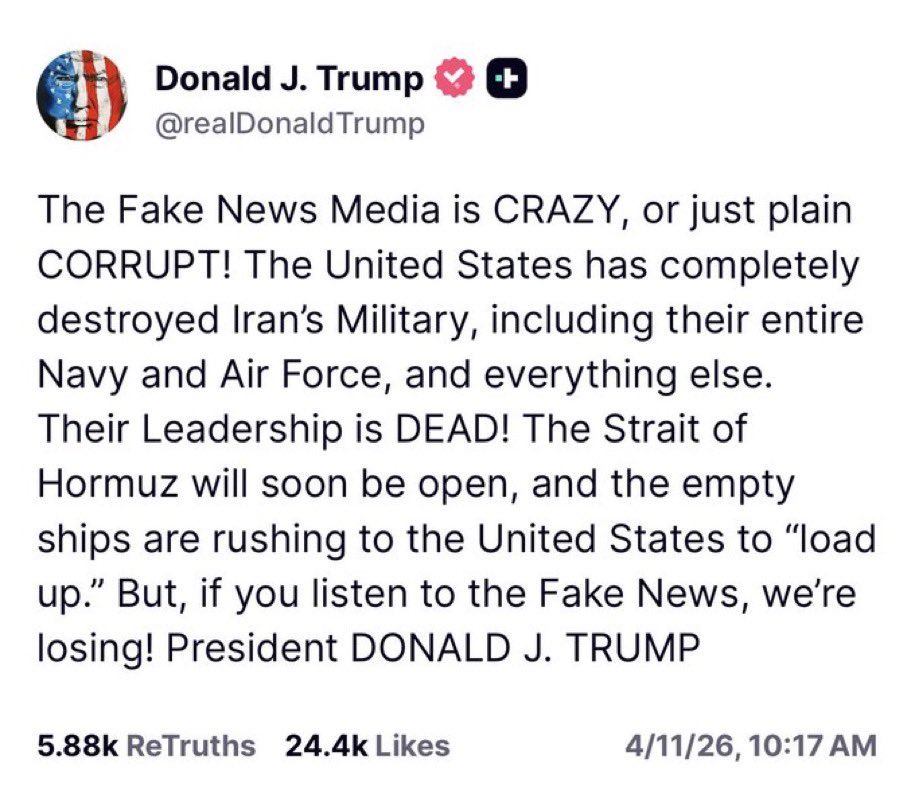 MichaelBonvalot's tweet photo. 🔴 Trump im April: „Die USA haben das iranische Militär vollständig zerstört.“ Alles andere wären "verrückte" Behauptungen der "korrupten" "Fake News".

Trump im Mai: „Wir haben ihr Militär tatsächlich in Ruhe gelassen.“ https://t.co/UipCqKUqDS