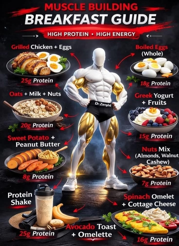 PrimeHealthHub's tweet photo. Muscle building breakfast guide 💪  

#body #gym #diet #breakfast https://t.co/pYk0Gz0bBW