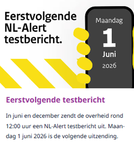 yellow_flame's tweet photo. Vandaag, 1 juni om 12 uur het halfjaarlijks testbericht van NL-Alert.
Meer info op https://t.co/JEuNNRHPp6 https://t.co/6qHp6JhU9V