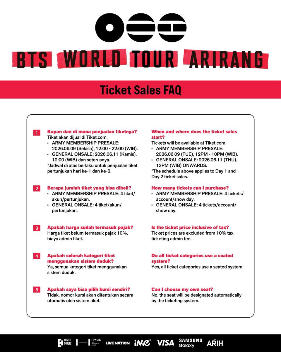 laviedenoona's tweet photo. Info seputar Ticketing BTS WORLD TOUR 'ARIRANG' IN JAKARTA 💜

📌 Jadwal Ticketing Day 1 sama Day 2 bersamaan jamnya (Tidak terpisah) 
📌 Semua Kategori DUDUK
📌 Profile dan email Weverse tidak harus sama dengan profile dan email Tiket . com

Detail info cek poster dibawah ini 👇🏻 https://t.co/2aXjgXhjFO