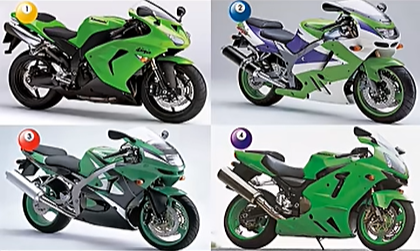 10秒クイズです！次の4つのバイクのうち、KAWASANI NINJA ZX-9Rはどれ