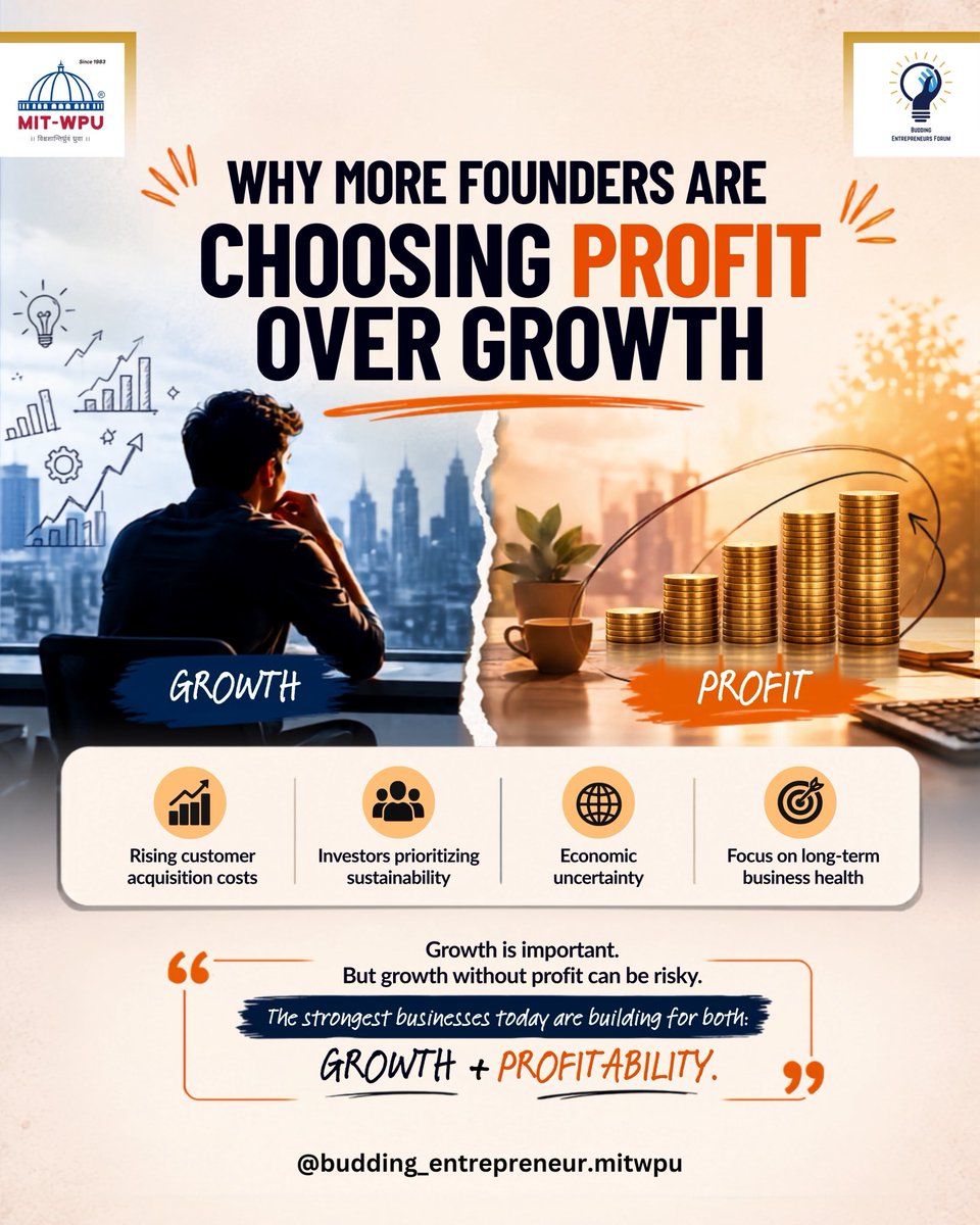 BuddingForumMIT's tweet photo. More founders are shifting from a “growth at all costs” mindset to building sustainable, profitable businesses.

• Rising acquisition costs
• Focus on healthy cash flows
• Economic uncertainty

#buddingentrepreneursforum #schoolofbusiness #Startups #BusinessStrategy https://t.co/MW8OCGjkrv