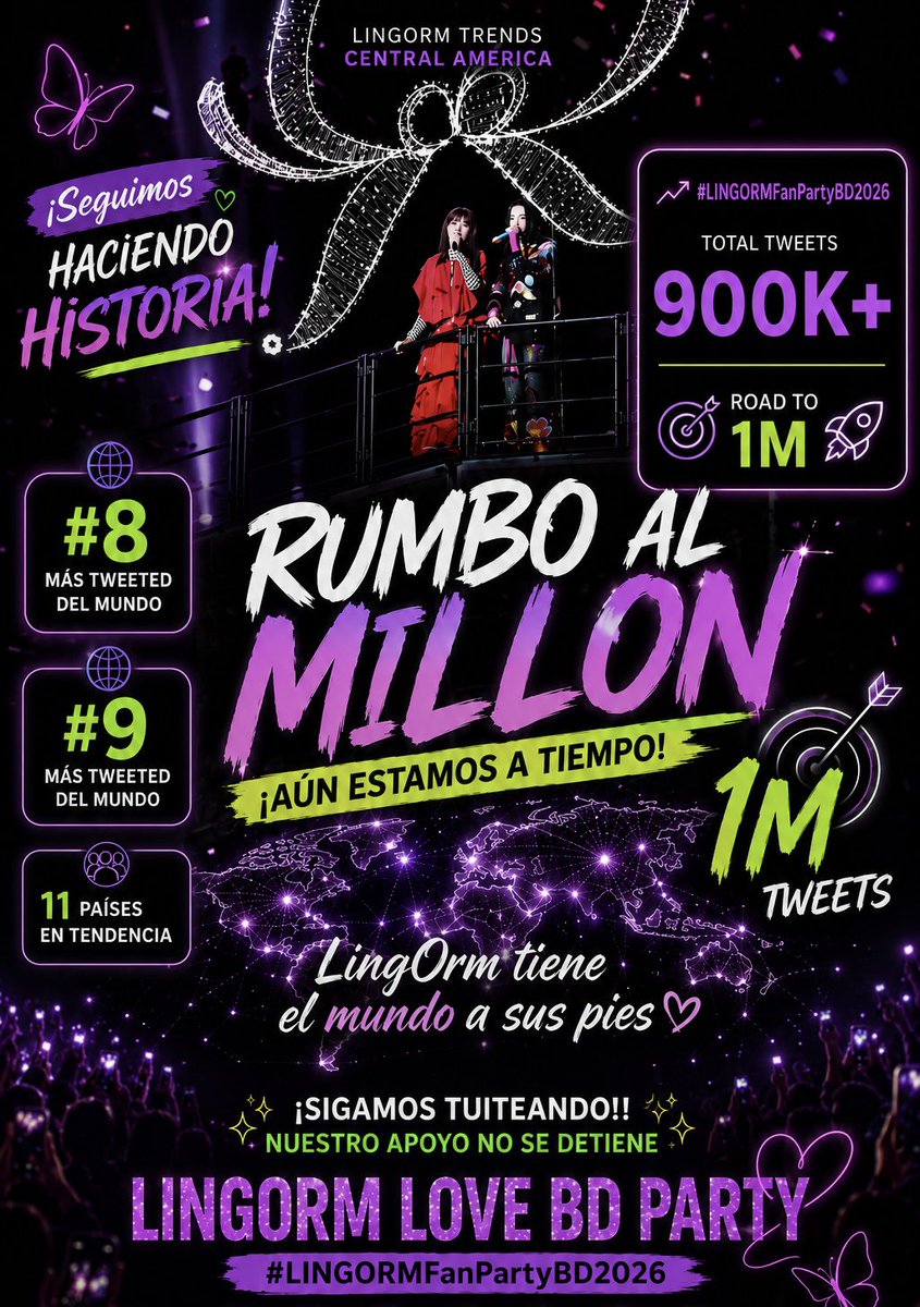 lingormca's tweet photo. 🔥 900K+ TWEETS! 🔥

¡Ya somos 900K+! 💜
Cada tweet y RT nos acerca más al objetivo.

Keep tweeting, keep supporting! 🎉
🚀 ROAD TO 1M 🚀

#LINGORMFanPartyBD2026 #LingOrm #หลิงออม https://t.co/r835elEPuM