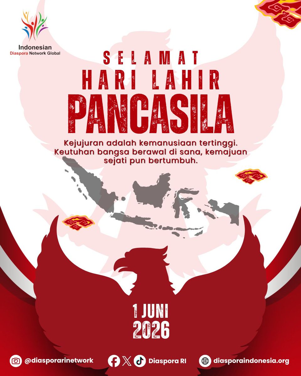 DiasporaRI's tweet photo. Bagi diaspora Indonesia di seluruh dunia, nilai-nilai Pancasila menjadi kompas dalam menjaga persatuan, menjunjung kemanusiaan, dan terus berkarya untuk negeri. https://t.co/jXlJfNmLJs