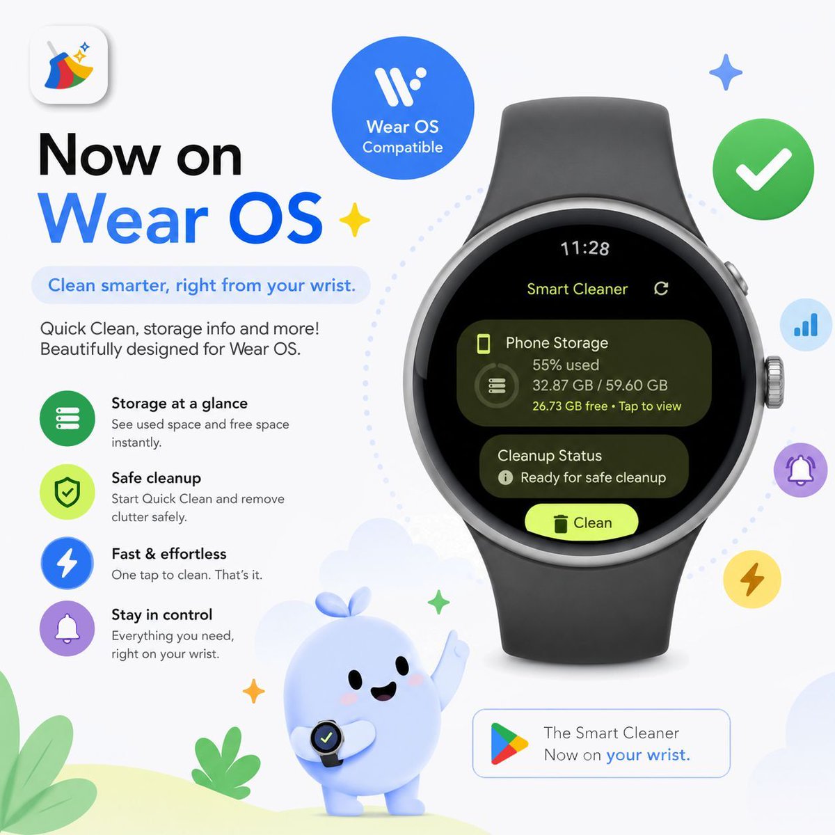 MihaiCristianC's tweet photo. Now on Wear OS ⌚

Clean smarter, right from your wrist.

Check storage, start Quick Clean, and stay in control wherever you are.

Simple. Safe. Fast.

https://t.co/c0M4iRJ9WH 

#WearOS #QuickClean #SmartCleaner #Android #WearableTech #AndroidApps #GooglePlay https://t.co/aKS5YElJCY