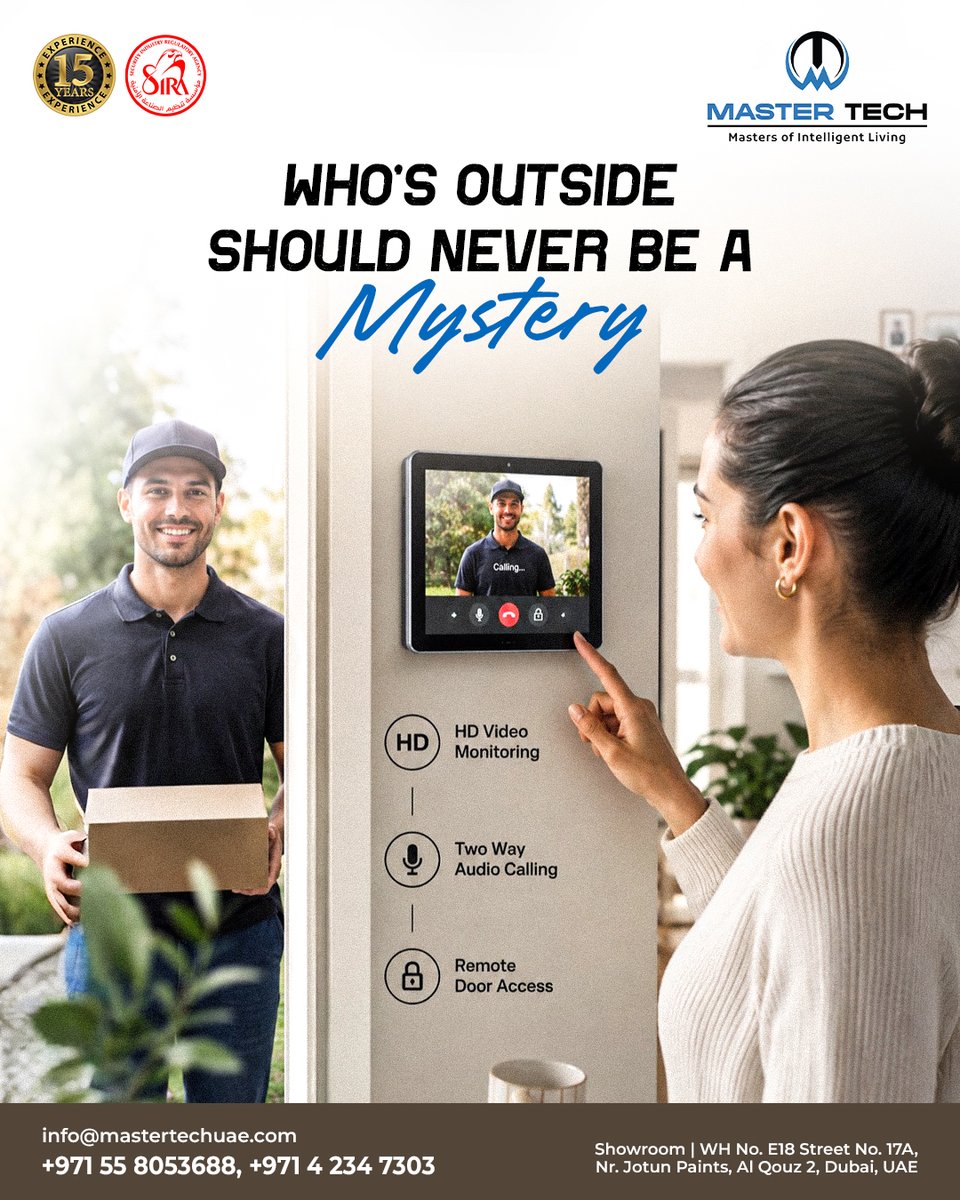 uaemastertech's tweet photo. Stay in control of your home's first line of security.

Monitor visitors and manage access from anywhere with Master Tech UAE's smart intercom systems.

📞 +971 55 805 3688 | +971 4 234 7303

#MasterTechUAE #SmartIntercom #HomeSecurity #AccessControl #SmartLiving https://t.co/HE1K7ZEtKF