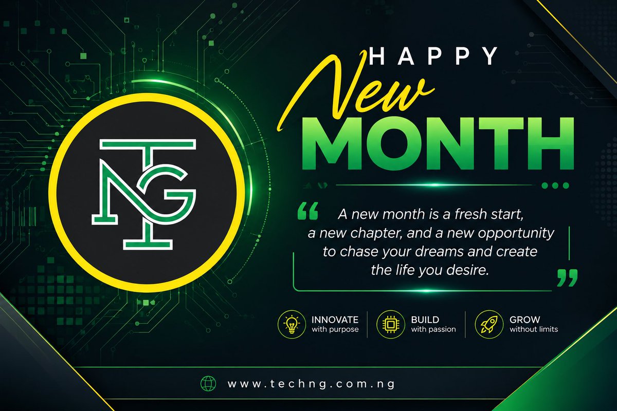 OfficialTechNg's tweet photo. Happy New Month from TechNG!
Thank you for your continued support and trust in our services. May this new month bring you progress, prosperity, and countless reasons to smile. We remain committed to serving you with excellence. Wishing you a successful and rewarding month ahead https://t.co/46ozWxuetd