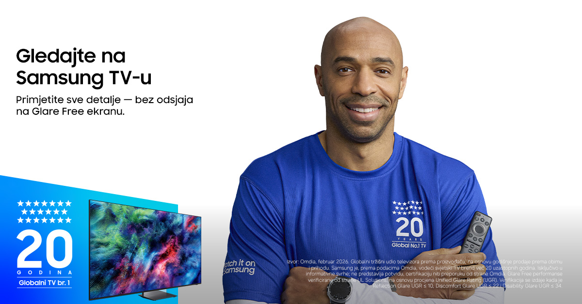 SamsungBiH's tweet photo. Kad je svaki trenutak bitan, gledajte akciju bez odsjaja uz Samsung Glare Free tehnologiju. 

#WatchItOnASamsung #20YearsNo1 #SamsungTV https://t.co/vq7KeZHnkz