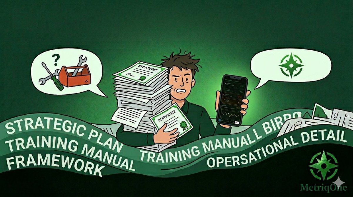 MetriqOne's tweet photo. Every strategic plan has a bottom line.

Not financial. Operational.
Where the plan stops being a document and becomes someone's Monday morning.
That person got the plan. The training. The framework.
Not the tools.

#MetriqOne #ImplementationLayer #StrategicPlanning #Development https://t.co/jFlKQ4UOn0