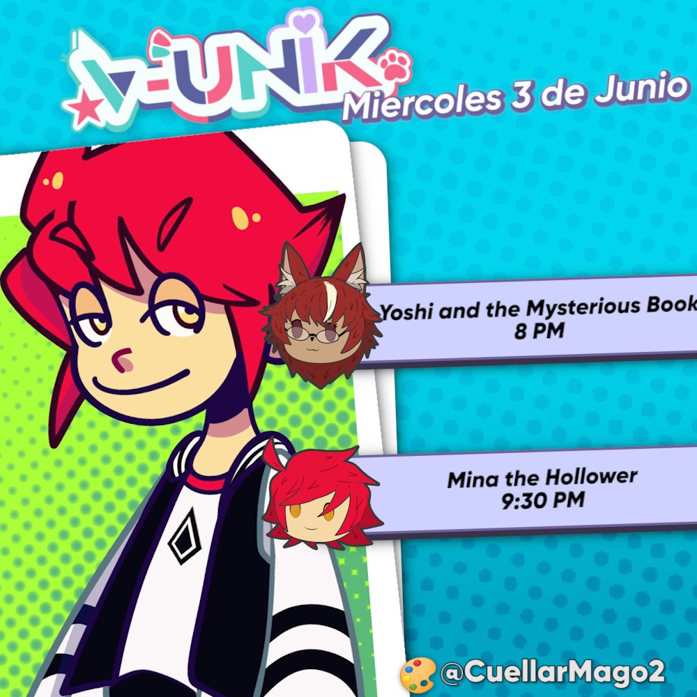 vugv_'s tweet photo. ¡Hoy en V-Unik!

- @KazenoAdan: Yoshi and the Mysterious Book, 8PM CDMX
- @BurnedCrystal: Mina the Hollower, 9:30PM CDMX https://t.co/tbcnR5kPcD