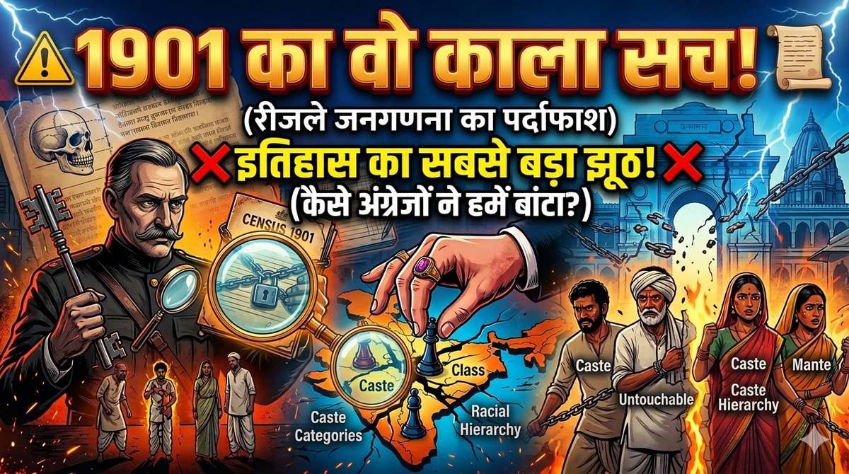 Surya102m's tweet photo. 'फूट डालो और राज करो' के तहत अंग्रेजों ने हमारे लचीले सामाजिक ताने-बाने पर वार किया।
कानून और जनगणना के जरिए ऐसी दीवारें खड़ी कर दी गईं कि भारतीय आपस में ही उलझे रहें और ब्रिटिश साम्राज्य के खिलाफ कभी कोई बड़ी क्रांति न हो सके।#DivideAndRule #SocialFabric #BritishIndia https://t.co/tMboMvwliN
