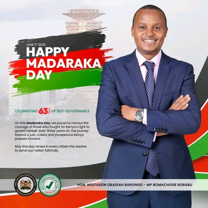 HonBarongo's tweet photo. Happy Madaraka Day, Kenya! 🇰🇪
Today we celebrate our freedom, resilience, and the remarkable journey of our nation. May we continue to build a united, prosperous, and peaceful Kenya for generations to come.
#MadarakaDay #KenyaAt63 #ProudlyKenyan https://t.co/1dJgdjQZ7X