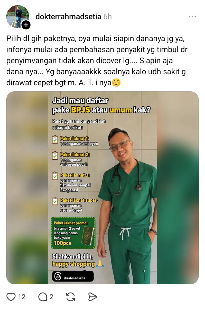 equals_id's tweet photo. Dia mulai dapat panggung setelah jadi narsum podcast @lulakamaldr padahal sebelumnya bikin konten HIV malah mempermalukan diri. Btw dia gak pernah dapat pasien perempuan utk keluhan ambeien atau fistula ani? Kurang pengalaman berarti....... https://t.co/9wLTkpQkpt