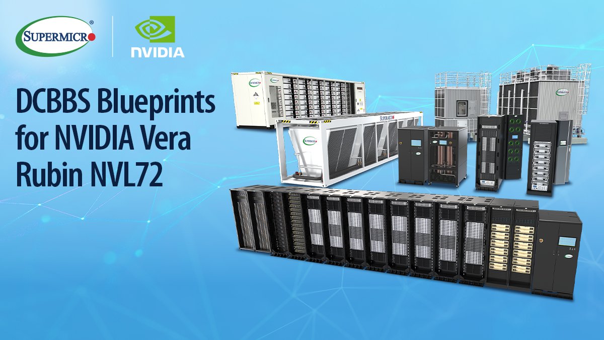 Supermicro's tweet photo. Supermicro's latest AI infrastructure unveiled during COMPUTEX 2026!

Supermicro unveiled blueprints for @nvidia Vera Rubin NVL72 and NVIDIA HGX Rubin NVL8, designed for gigawatt-scale AI data center deployment starting from building blocks of a single 1,152-GPU scalable unit that can be multiplied to virtually any size. 

Read the press release: https://t.co/TE3FOAuKQV

NVIDIA's new co-packaged optics (CPO): https://t.co/91gnY4X9Lo

Learn more about the Super AI Station: https://t.co/WVMuvS0X5V

@NVIDIAAI #COMPUTEX2026 #AI #DCBBS #Supermicro