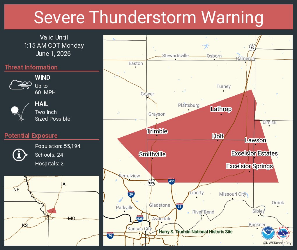 Severe Thunderstorm Warning continues for Excelsior Springs MO ...