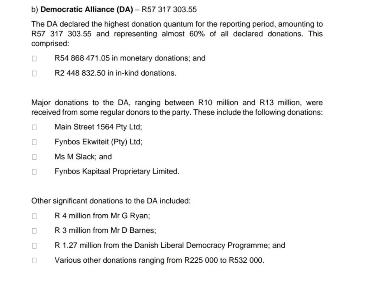 ZizinjaAbelungu's tweet photo. DA Funders

- CAPITEC
- Oppenheimer Family
- KFC 

question is: how much influence do these donors have on the DA’s policies and decision-making? 🤔 https://t.co/9NpdaVYQWt