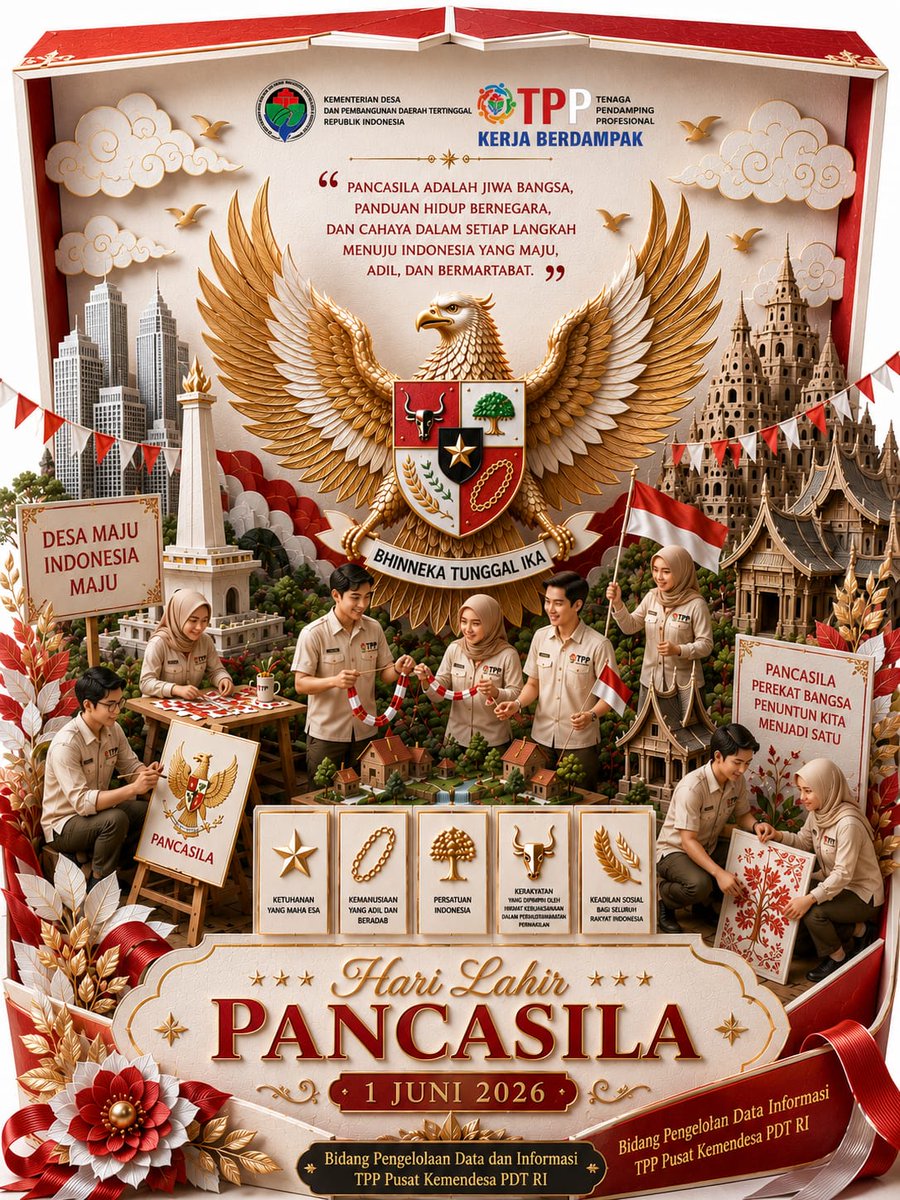 Amiruddinpt1's tweet photo. "Pancasila Pemersatu Bangsa, Fondasi Perdamaian Dunia". 

Selamat Hari Lahir Pancasila!
Jayalah Indonesiaku!

#KemendesaPDT
#BangunDesaBangunIndonesia
#BPSDMKemendesaPDT
#BersamaTPPBangunDesa https://t.co/KOB0X6oh7W