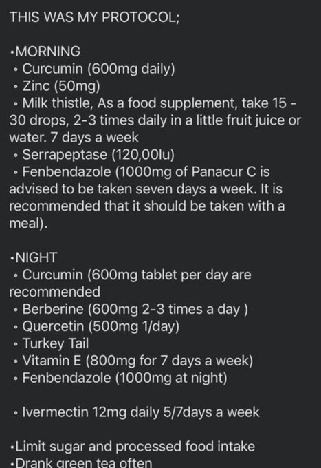 Ivermectinkart's tweet photo. Rare cancer remission recipe spreading fast overseas🌍

Morning: Curcumin + Zinc + Milk thistle + Serrapeptase + Fenbendazole (1000mg)

Evening: Curcumin + Berberine + Quercetin + Turkey tail + Vitamin E + Fenbendazole (1000mg)

Plus: Ivermectin (12mg, 5 days/week) + green tea https://t.co/6ixHNMHql0