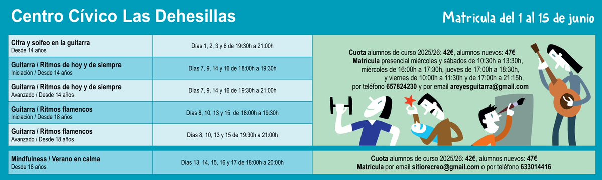 culturaleganes's tweet photo. ¿Estás pensando en hacer actividades este verano? ¡Aquí tienes el programa de los cursos de Cultura para todas las edades!

📍C.C Julián Besteiro 
📍C.C José Saramago 
📍C.C Las Dehesillas

🗓️Matrículas del 1 al 15 de junio

🗓️Cursos del 1 al 18 de julio

https://t.co/h82Yq9vBM9 https://t.co/L5bihGArR9