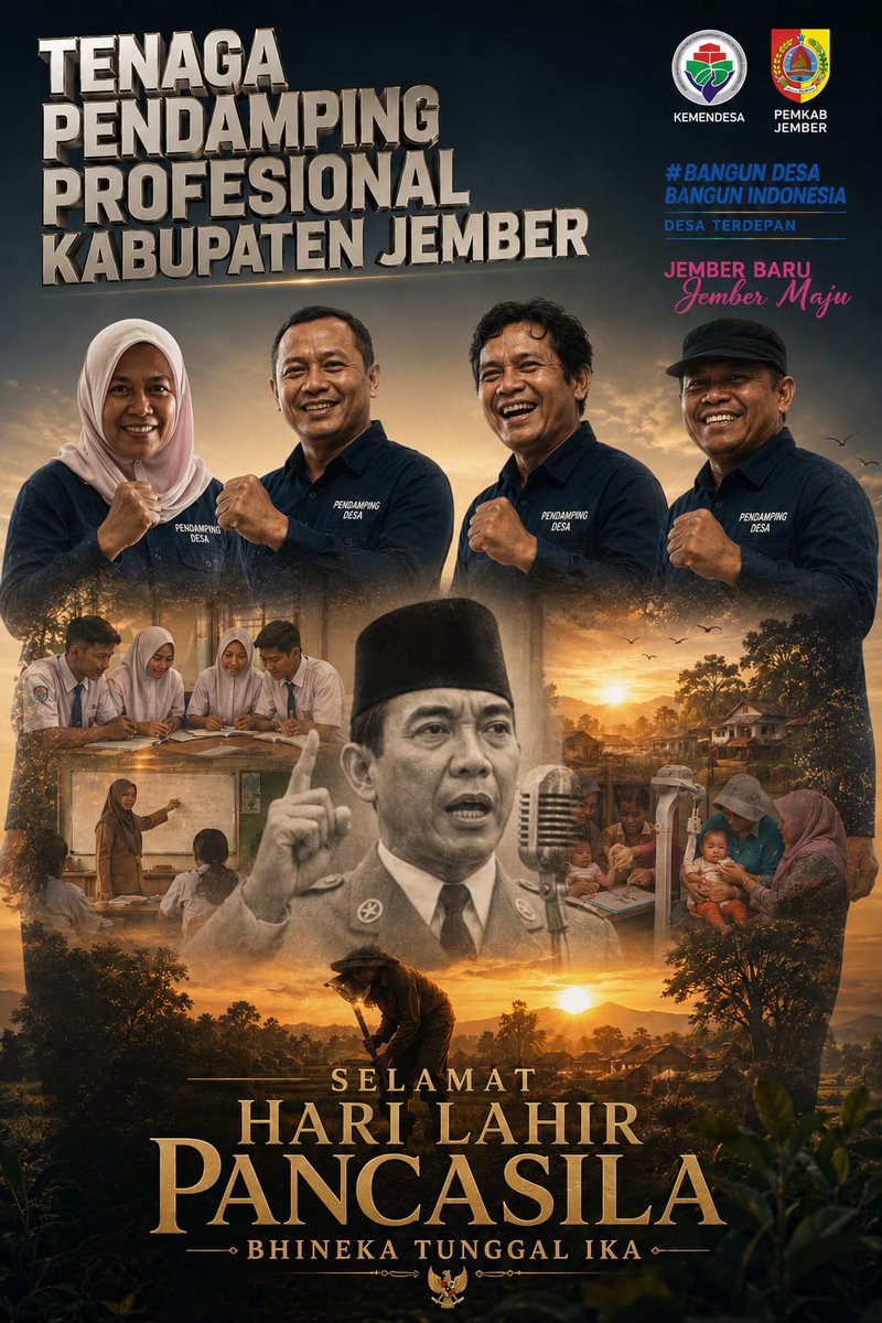 FianAe4's tweet photo. "Pancasila Pemersatu Bangsa, Fondasi Perdamaian Dunia". 

Selamat Hari Lahir Pancasila!
Jayalah Indonesiaku!

#KemendesaPDT
#BangunDesaBangunIndonesia
#BPSDMKemendesaPDT
#BersamaTPPBangunDesa https://t.co/mnKedz9772
