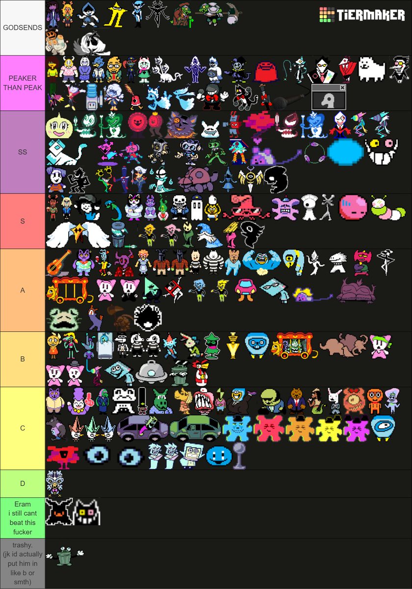 Zaqachu's tweet photo. my super balanced deltarune tier list

i dont actually hate or even really dislike any of the characters even snowy lmao https://t.co/szj3sTfeoV