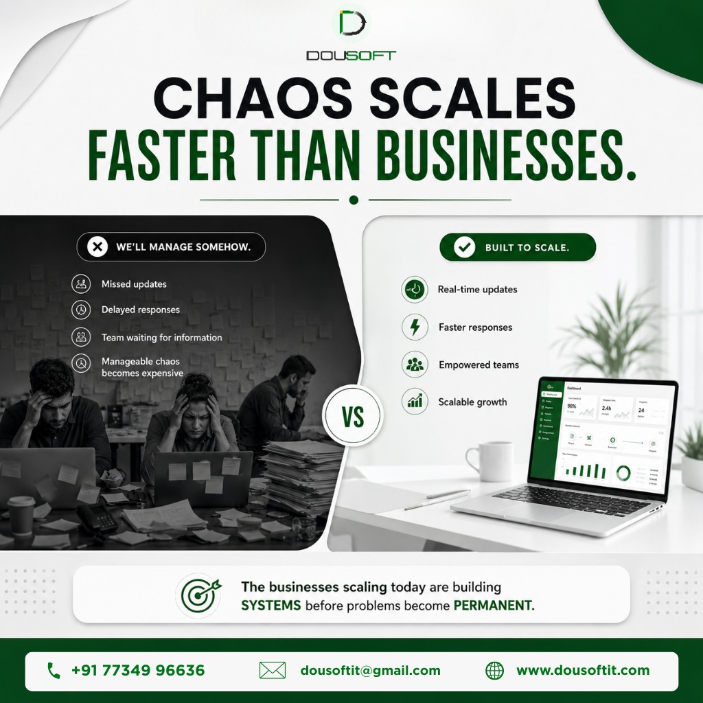 Dousoftit's tweet photo. Growth without systems creates chaos.

Missed updates. Delayed responses. Team bottlenecks.

The businesses scaling fastest build systems before problems become permanent.

#DousoftIT #BusinessAutomation #OperationalEfficiency #WorkflowManagement #BusinessGrowth https://t.co/Dq3AnvrBoj