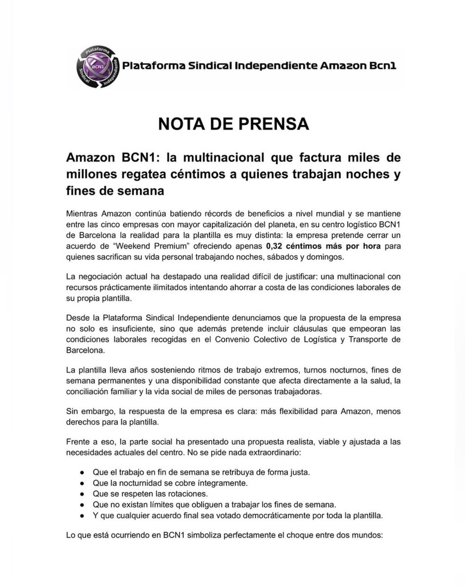 AntonioMaestre's tweet photo. El centro logístico de Amazon en Barcelona ofrece un aumento de 0,32 céntimos por hora a las trabajadoras en la negociación que está llevando con las empleadas. 

O,32 putos céntimos por hora!! 

https://t.co/NrFmciZP06 https://t.co/8Ch5uedd5j