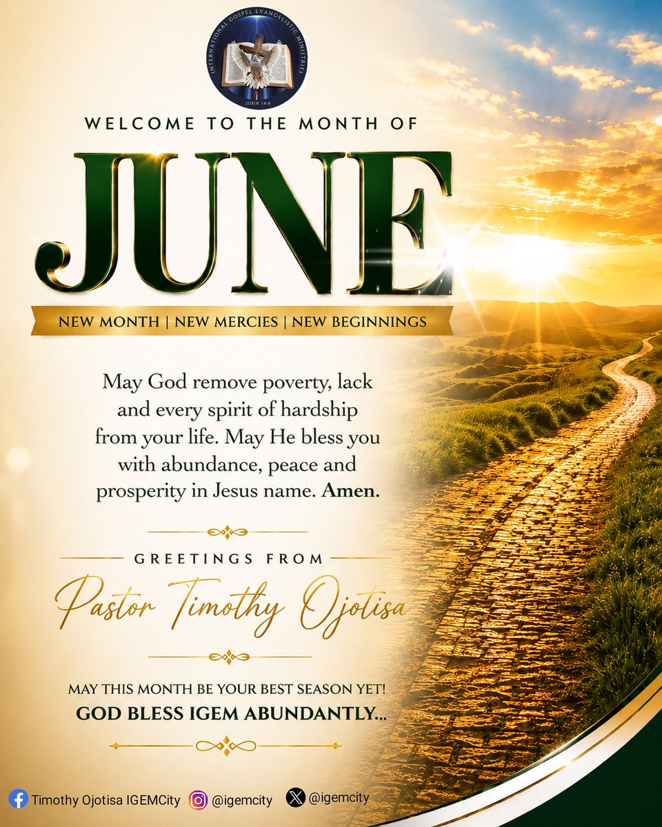 igemcity's tweet photo. Happy New Month, Children of God all over the world. Your season of abundant blessings is here!

Greetings from Pastor Timothy Ojotisa.

#igemccc #newmonth #blessings https://t.co/7qqjrcR2q0
